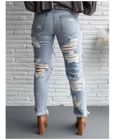 Double Side Ripped Hole Women Denim Jeans 2023 New Designer Frayed Hem Distressed Denim Pants Button Fly Casual Streetwear $5...