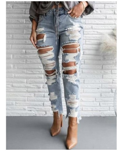 Double Side Ripped Hole Women Denim Jeans 2023 New Designer Frayed Hem Distressed Denim Pants Button Fly Casual Streetwear $5...