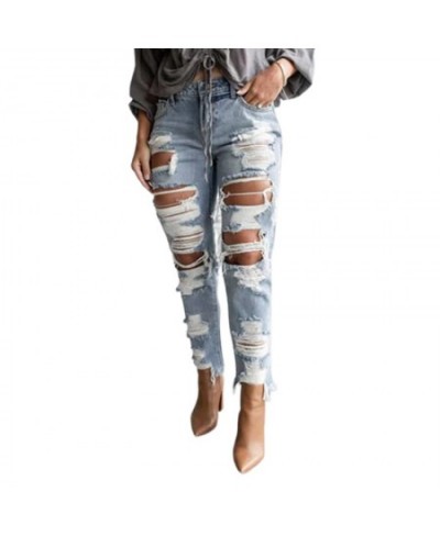 Double Side Ripped Hole Women Denim Jeans 2023 New Designer Frayed Hem Distressed Denim Pants Button Fly Casual Streetwear $5...