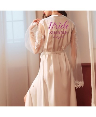 Customize Elegant Wedding Long Robe Bride Bridesmaid Bathrobe Sexy Nightwear Bridal Satin Robe $48.24 - Sleepwears