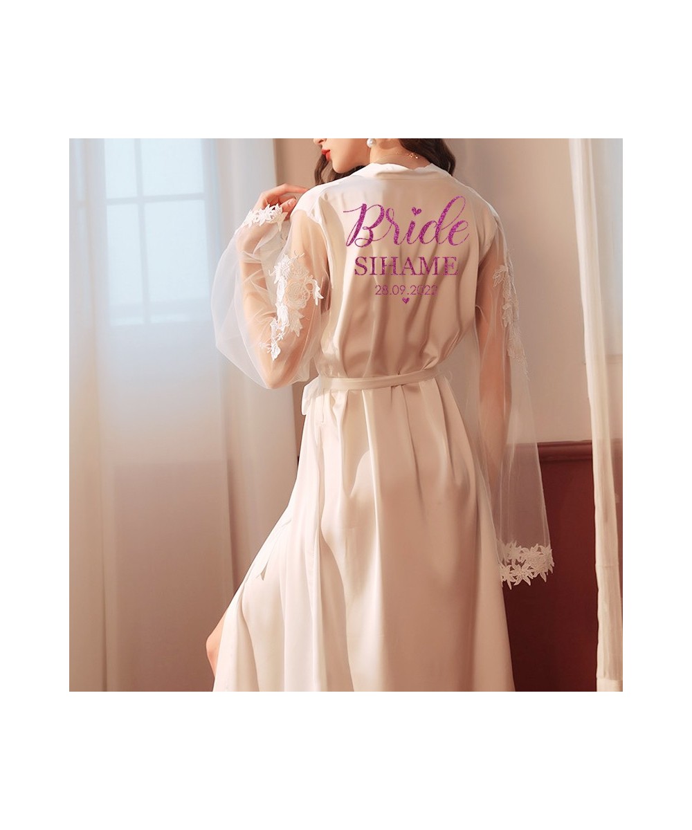 Customize Elegant Wedding Long Robe Bride Bridesmaid Bathrobe Sexy Nightwear Bridal Satin Robe $48.24 - Sleepwears