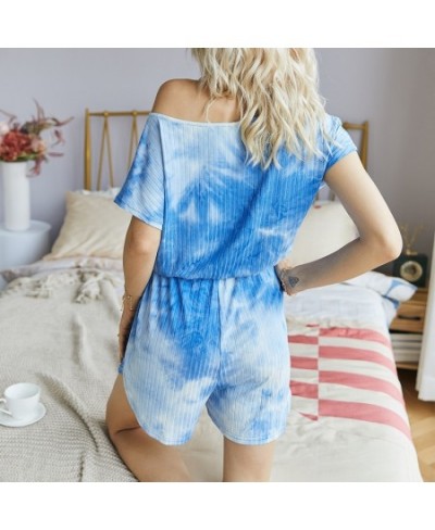 Summer Short Sleeve Tie-dye Rompers High Waist Shorts Women Fashion Green Blue Yellow Jumpsuits Playsuits Ladies Clothing Top...