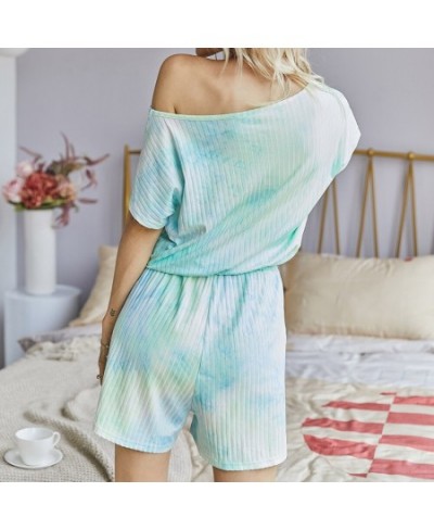 Summer Short Sleeve Tie-dye Rompers High Waist Shorts Women Fashion Green Blue Yellow Jumpsuits Playsuits Ladies Clothing Top...