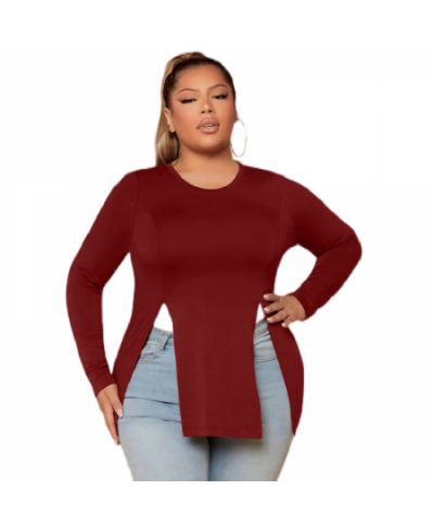 Plus Size Long Sleeve Autumn Loose Casual T-shirt Women O-neck Front Split Basic Tee Tops Female Large Size Shirts Clothing 4...