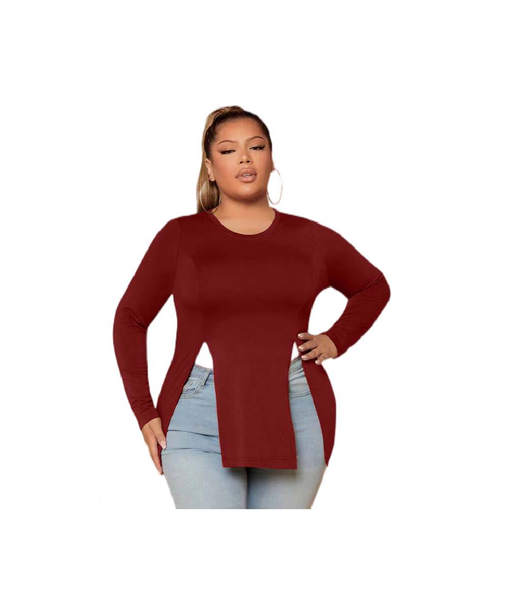 Plus Size Long Sleeve Autumn Loose Casual T-shirt Women O-neck Front Split Basic Tee Tops Female Large Size Shirts Clothing 4...