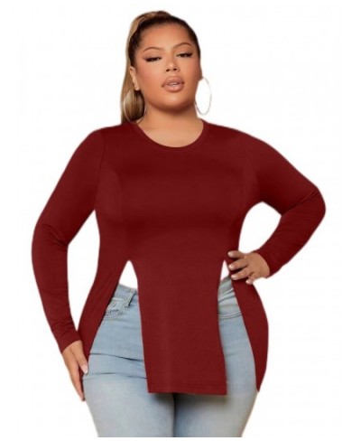 Plus Size Long Sleeve Autumn Loose Casual T-shirt Women O-neck Front Split Basic Tee Tops Female Large Size Shirts Clothing 4...