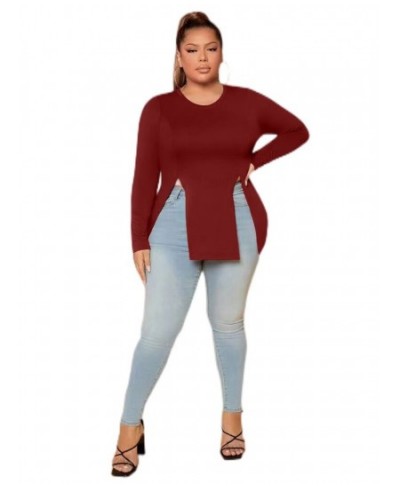 Plus Size Long Sleeve Autumn Loose Casual T-shirt Women O-neck Front Split Basic Tee Tops Female Large Size Shirts Clothing 4...