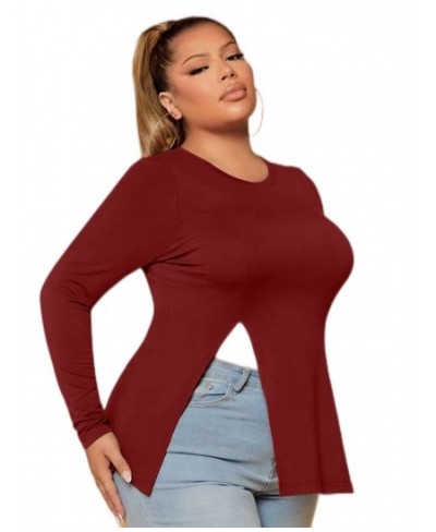 Plus Size Long Sleeve Autumn Loose Casual T-shirt Women O-neck Front Split Basic Tee Tops Female Large Size Shirts Clothing 4...