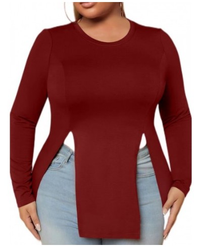 Plus Size Long Sleeve Autumn Loose Casual T-shirt Women O-neck Front Split Basic Tee Tops Female Large Size Shirts Clothing 4...