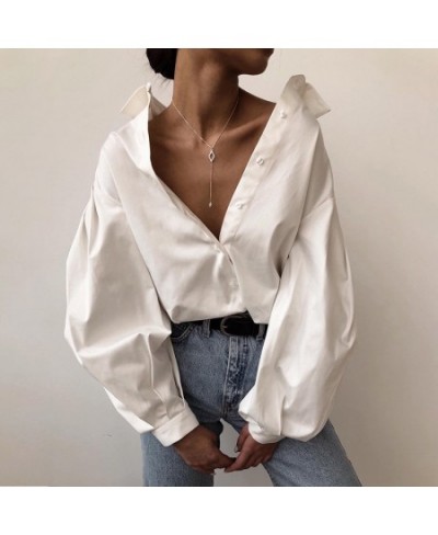 Lantern Sleeve Fashion Cotton Office Shirt Women Casual Vintage Sexy Buttons White Blouse Street Loose Ladies Tops Blusas 109...