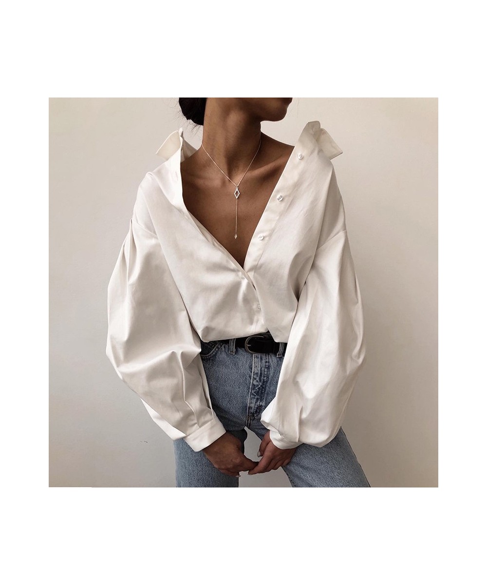 Lantern Sleeve Fashion Cotton Office Shirt Women Casual Vintage Sexy Buttons White Blouse Street Loose Ladies Tops Blusas 109...