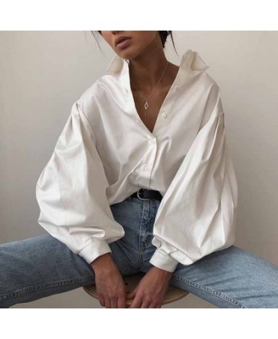 Lantern Sleeve Fashion Cotton Office Shirt Women Casual Vintage Sexy Buttons White Blouse Street Loose Ladies Tops Blusas 109...