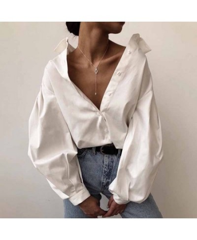 Lantern Sleeve Fashion Cotton Office Shirt Women Casual Vintage Sexy Buttons White Blouse Street Loose Ladies Tops Blusas 109...