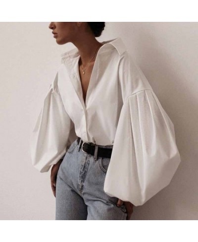 Lantern Sleeve Fashion Cotton Office Shirt Women Casual Vintage Sexy Buttons White Blouse Street Loose Ladies Tops Blusas 109...