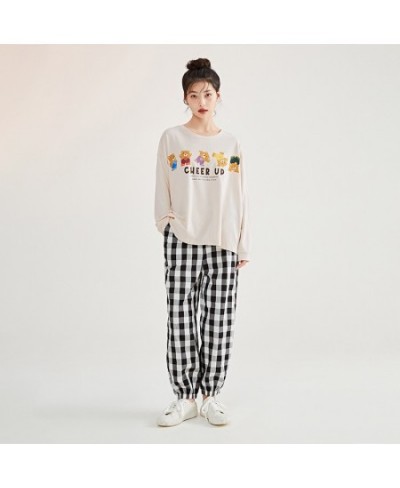 Pajamas Women Cotton Suit Spring Autumn Casual Long Sleeve Trousers Plaid Pants Autumn Home Clothes Women $53.55 - Sleepwears