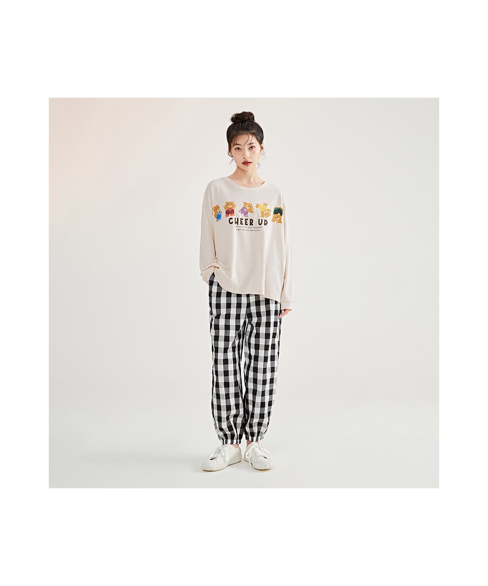 Pajamas Women Cotton Suit Spring Autumn Casual Long Sleeve Trousers Plaid Pants Autumn Home Clothes Women $53.55 - Sleepwears