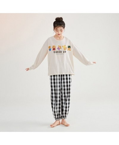 Pajamas Women Cotton Suit Spring Autumn Casual Long Sleeve Trousers Plaid Pants Autumn Home Clothes Women $53.55 - Sleepwears