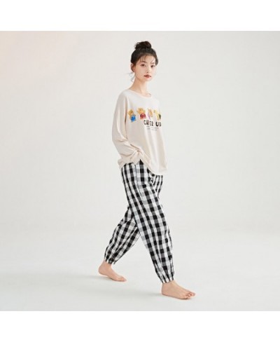 Pajamas Women Cotton Suit Spring Autumn Casual Long Sleeve Trousers Plaid Pants Autumn Home Clothes Women $53.55 - Sleepwears