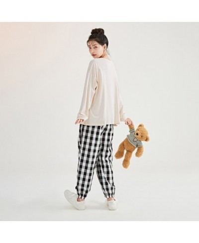 Pajamas Women Cotton Suit Spring Autumn Casual Long Sleeve Trousers Plaid Pants Autumn Home Clothes Women $53.55 - Sleepwears