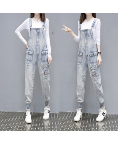 Spring 2023 New Cartoon Three-Dimensional Flower Suspender Denim Jeans Casual Romper Jeans Jumpsuit Women Romper $90.69 - Jeans