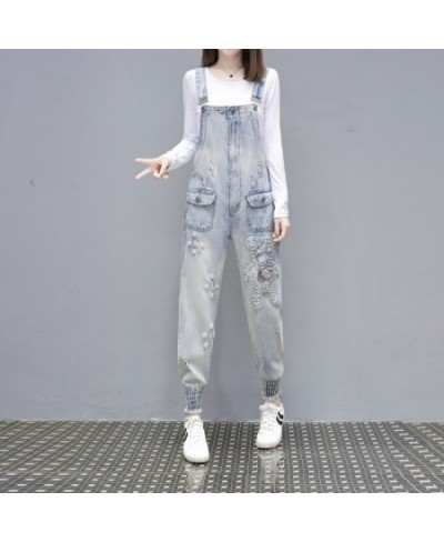 Spring 2023 New Cartoon Three-Dimensional Flower Suspender Denim Jeans Casual Romper Jeans Jumpsuit Women Romper $90.69 - Jeans