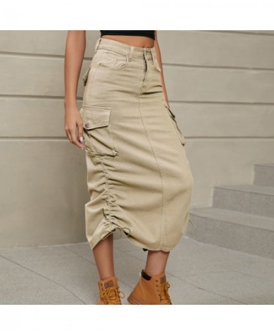 Multi Colors Denim Cargo Mid-length Skirts with Pockets S-xxl Sizes for Ladies Spring and Autumn Brown Grey Skirts $53.08 - S...