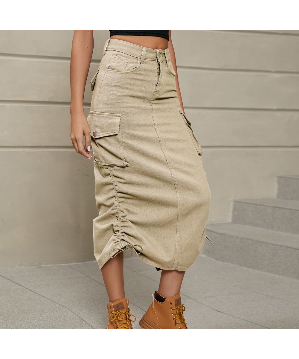 Multi Colors Denim Cargo Mid-length Skirts with Pockets S-xxl Sizes for Ladies Spring and Autumn Brown Grey Skirts $53.08 - S...