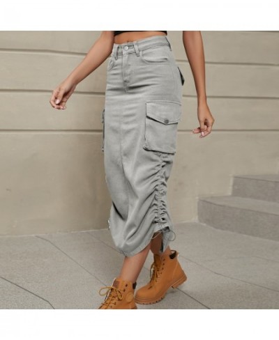 Multi Colors Denim Cargo Mid-length Skirts with Pockets S-xxl Sizes for Ladies Spring and Autumn Brown Grey Skirts $53.08 - S...