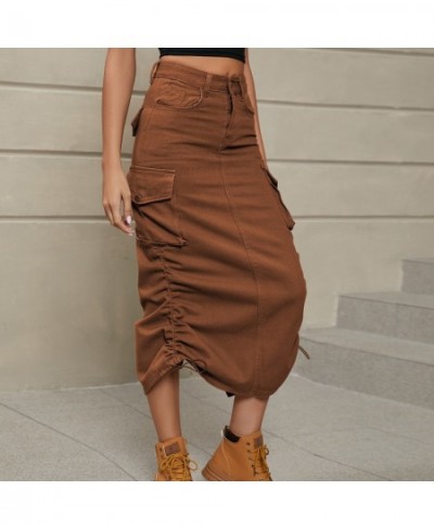 Multi Colors Denim Cargo Mid-length Skirts with Pockets S-xxl Sizes for Ladies Spring and Autumn Brown Grey Skirts $53.08 - S...