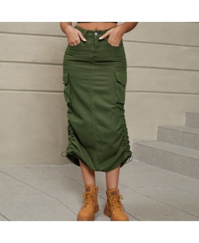 Multi Colors Denim Cargo Mid-length Skirts with Pockets S-xxl Sizes for Ladies Spring and Autumn Brown Grey Skirts $53.08 - S...