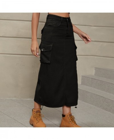 Multi Colors Denim Cargo Mid-length Skirts with Pockets S-xxl Sizes for Ladies Spring and Autumn Brown Grey Skirts $53.08 - S...