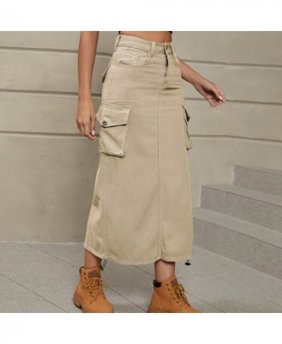 Multi Colors Denim Cargo Mid-length Skirts with Pockets S-xxl Sizes for Ladies Spring and Autumn Brown Grey Skirts $53.08 - S...