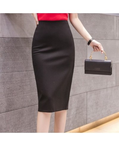 Elegant High Waist Skirts Workwear Plus Size Midi Skirt Slit Black Red elastic Office Lady Bodycon Pencil Skirts Womens 4XL 5...