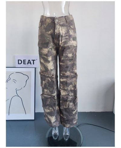 Fashion Women's Pants Loose Straight High Waist Drawstring Multiple Pockets Wid Leg Camouflage Trousers Spring 2023 New $85.5...