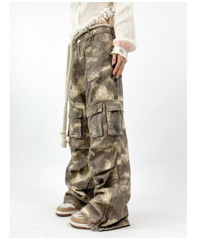 Fashion Women's Pants Loose Straight High Waist Drawstring Multiple Pockets Wid Leg Camouflage Trousers Spring 2023 New $85.5...