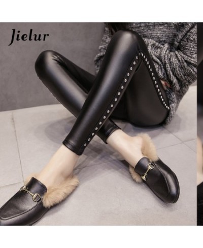 PU Leather leggings Women New Winter Fleece Matte Chic Rivets Push Up Pencil Pants 4 Colors Slim Lady Leggings S-XXXL $30.84 ...