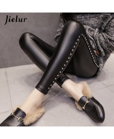 PU Leather leggings Women New Winter Fleece Matte Chic Rivets Push Up Pencil Pants 4 Colors Slim Lady Leggings S-XXXL $30.84 ...