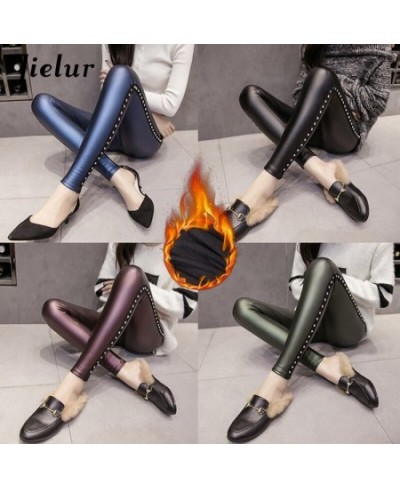 PU Leather leggings Women New Winter Fleece Matte Chic Rivets Push Up Pencil Pants 4 Colors Slim Lady Leggings S-XXXL $30.84 ...