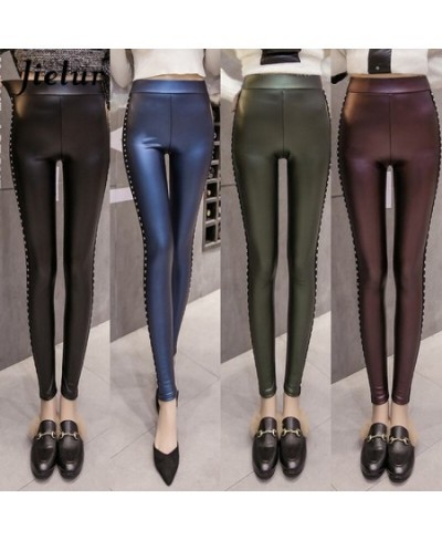 PU Leather leggings Women New Winter Fleece Matte Chic Rivets Push Up Pencil Pants 4 Colors Slim Lady Leggings S-XXXL $30.84 ...