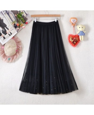 Lace Patchwork Mesh Pleated Summer Skirts Womens Fashion Solid High Waist Elegant Office Ladies Tulle Midi Skirt Party Rok 20...