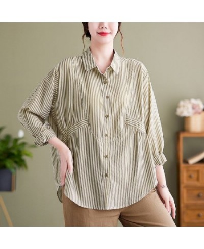 Loose Elegant Spring Summer Thin Striped Blouses Button Turn-down Collar Korean Casual Fashion Simplicity Women's Clothing 20...