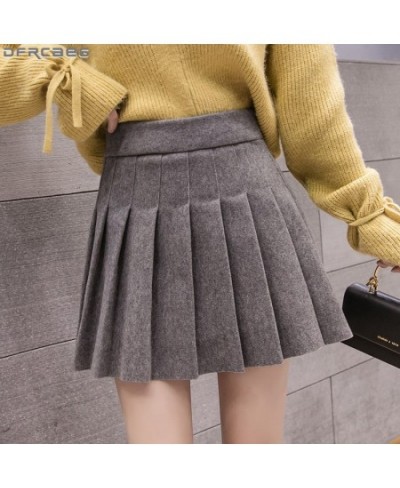 Casual Streetwear Pleated Skirt Women Winter Wool Short Skirts A-line Mini Jupe Femme Gray Black Saia Kawaii School Skater $3...