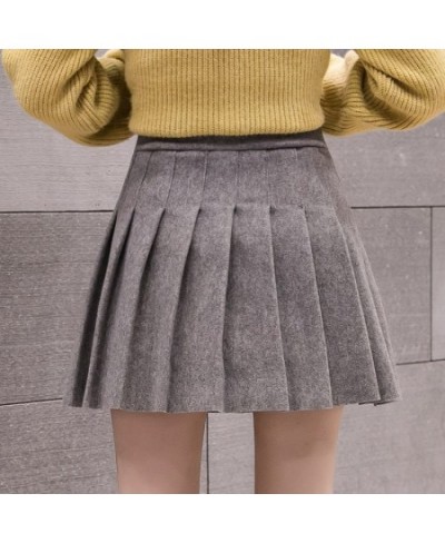 Casual Streetwear Pleated Skirt Women Winter Wool Short Skirts A-line Mini Jupe Femme Gray Black Saia Kawaii School Skater $3...