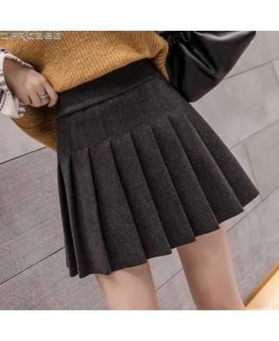 Casual Streetwear Pleated Skirt Women Winter Wool Short Skirts A-line Mini Jupe Femme Gray Black Saia Kawaii School Skater $3...