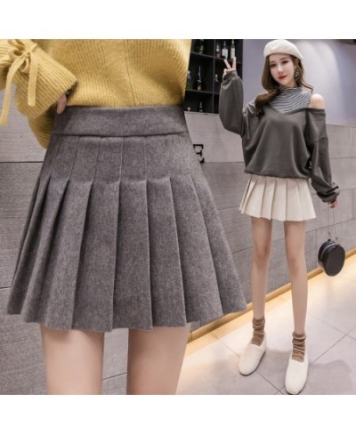 Casual Streetwear Pleated Skirt Women Winter Wool Short Skirts A-line Mini Jupe Femme Gray Black Saia Kawaii School Skater $3...