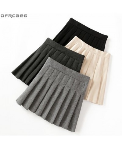 Casual Streetwear Pleated Skirt Women Winter Wool Short Skirts A-line Mini Jupe Femme Gray Black Saia Kawaii School Skater $3...