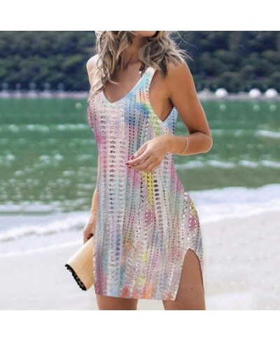 Women Black White Knitted Beach Cover up Sleeveless Bikini Cover-ups Tunic Knitted Sexy Hollow Out Beach Dress Women BeachWea...