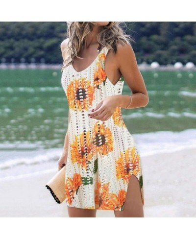 Women Black White Knitted Beach Cover up Sleeveless Bikini Cover-ups Tunic Knitted Sexy Hollow Out Beach Dress Women BeachWea...