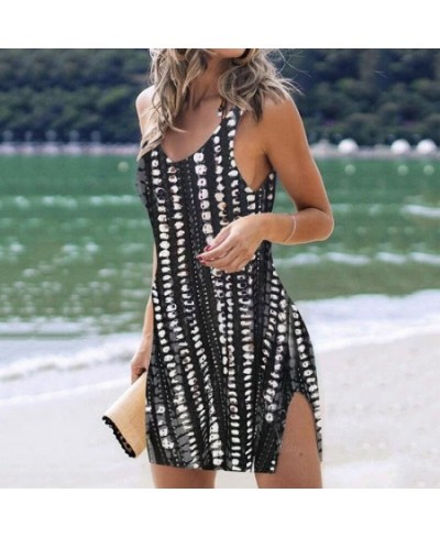 Women Black White Knitted Beach Cover up Sleeveless Bikini Cover-ups Tunic Knitted Sexy Hollow Out Beach Dress Women BeachWea...