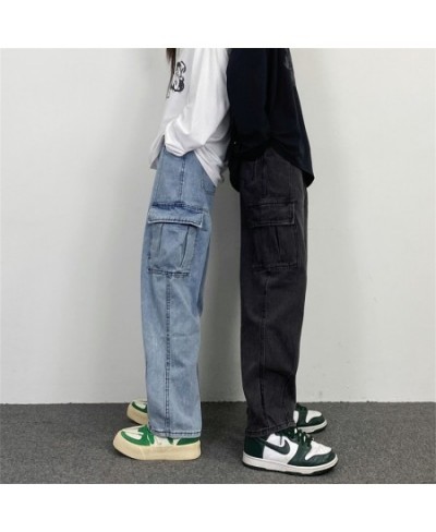 Men Jean Pants Japanese Retro Washed Straight Wide-Leg Jeans Loose Big Pocket Couple Hip Hop Street Denim Pants Male $48.34 -...